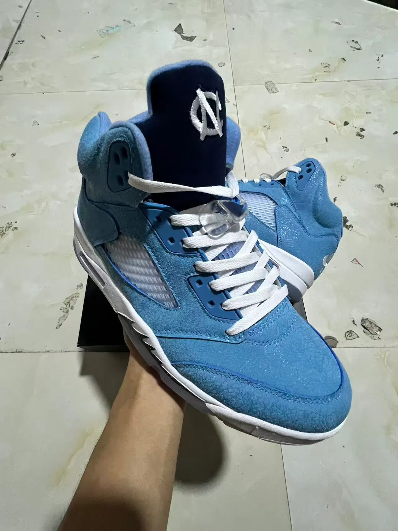 Air Jordan 5 Light Blue Suede High-Top Basketball Shoes 2