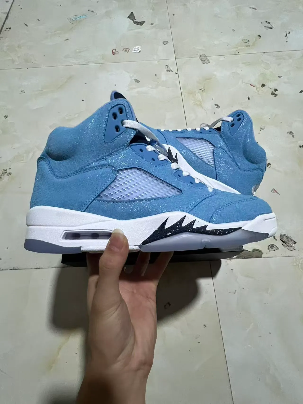 Air Jordan 5 Light Blue Suede High-Top Basketball Shoes 7