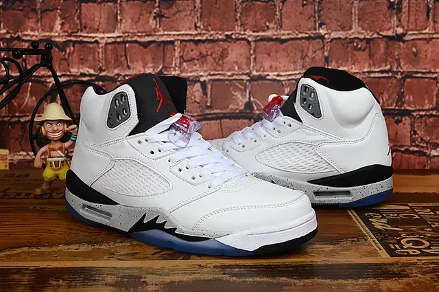 Air Jordan 5 Chaussures de Basketball Blanc Noir Bleu 2