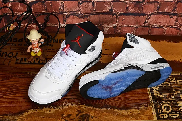 Air Jordan 5 Chaussures de Basketball Blanc Noir Bleu 3