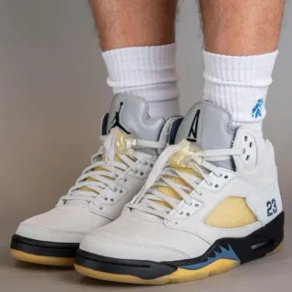 Air Jordan 5 White Light Yellow Black Blue Basketball Shoes