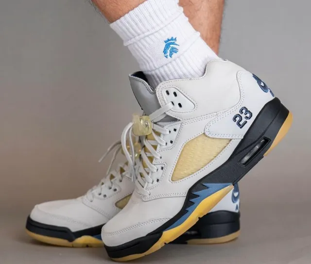 Air Jordan 5 White Light Yellow Black Blue Basketball Shoes 7