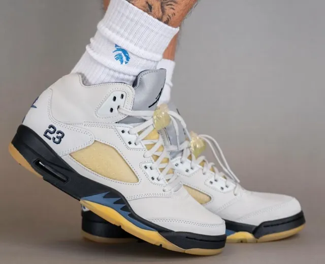 Air Jordan 5 White Light Yellow Black Blue Basketball Shoes 8