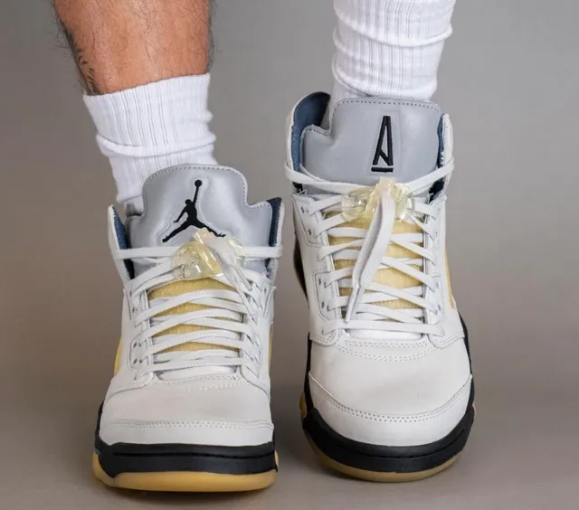 Air Jordan 5 White Light Yellow Black Blue Basketball Shoes 9