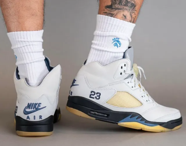Air Jordan 5 White Light Yellow Black Blue Basketball Shoes 10