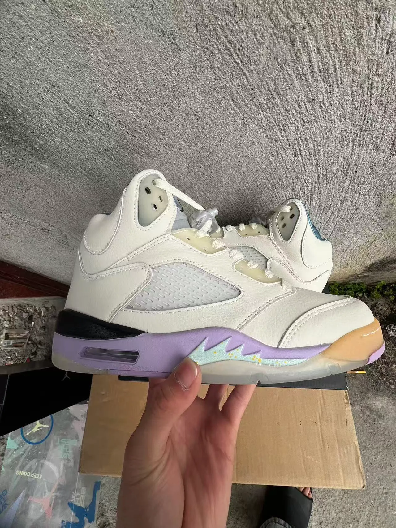 Air Jordan 5 White Purple Gum Basketball Shoes 7