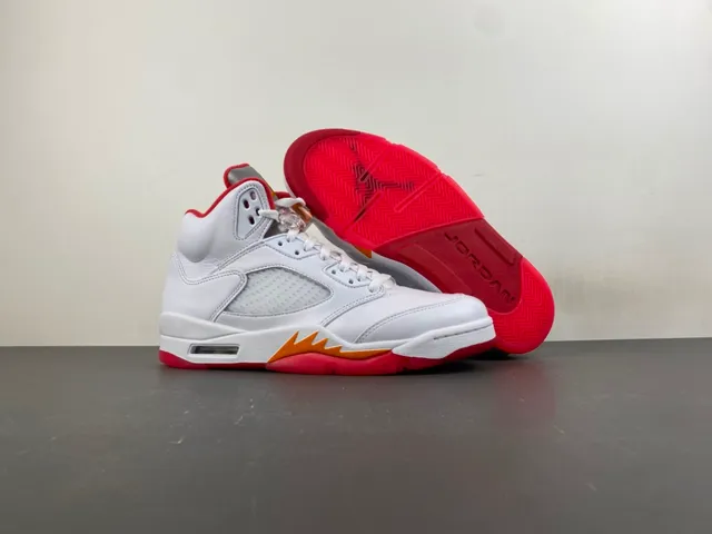 Air Jordan 5 White Red Orange Basketball Shoes 13