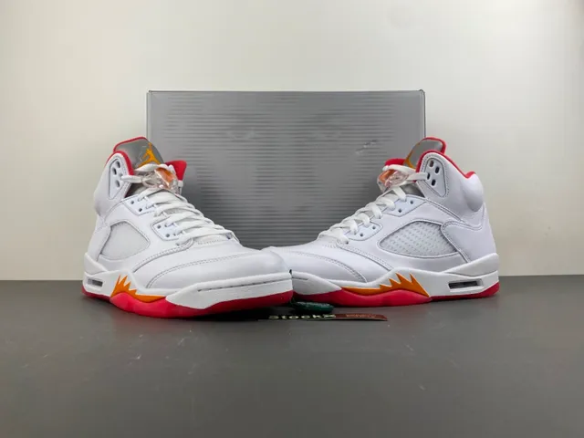 Air Jordan 5 White Red Orange Basketball Shoes 14