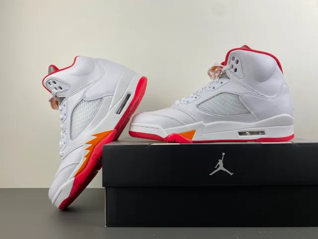 Air Jordan 5 White Red Orange Basketball Shoes 15
