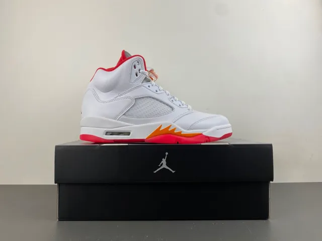 Air Jordan 5 White Red Orange Basketball Shoes 16