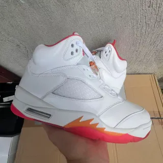 Air Jordan 5 White Red Orange Flame Basketball Shoes