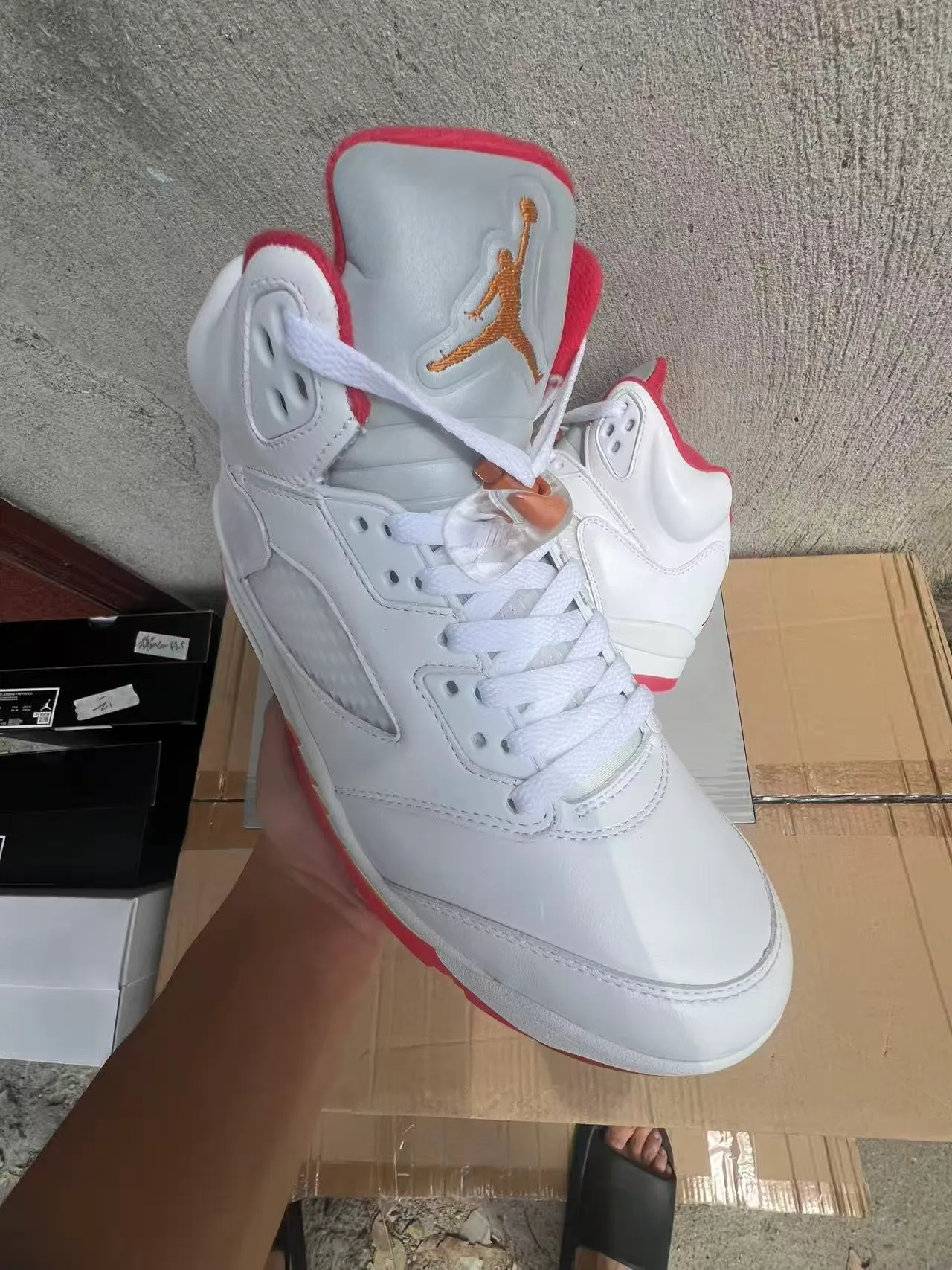 Air Jordan 5 White Red Orange Flame Basketball Shoes 2