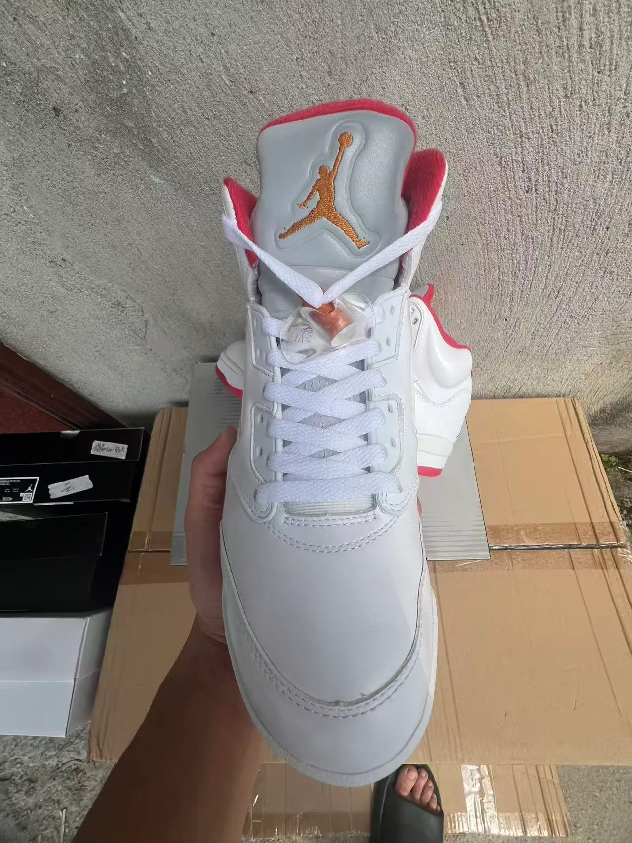 Air Jordan 5 White Red Orange Flame Basketball Shoes 3