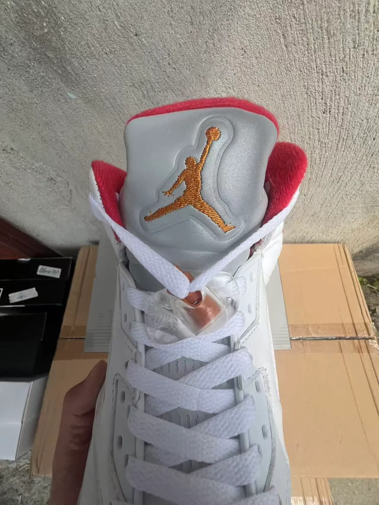 Air Jordan 5 White Red Orange Flame Basketball Shoes 4