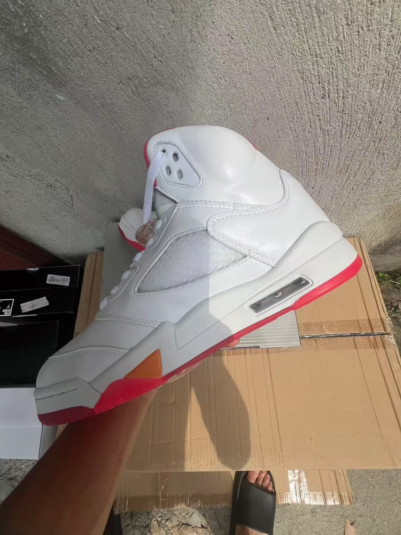 Air Jordan 5 White Red Orange Flame Basketball Shoes 5