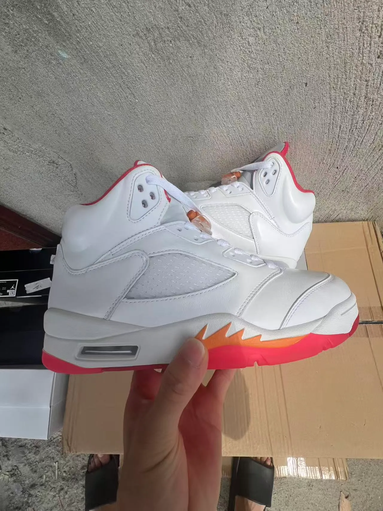 Air Jordan 5 White Red Orange Flame Basketball Shoes 7