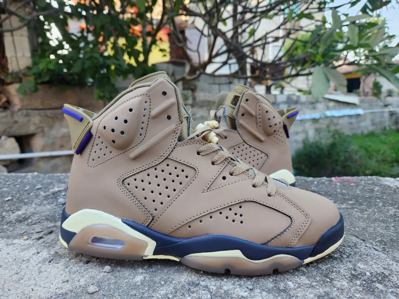 Air Jordan 6 Tan Navy Purple Basketball Shoes 2