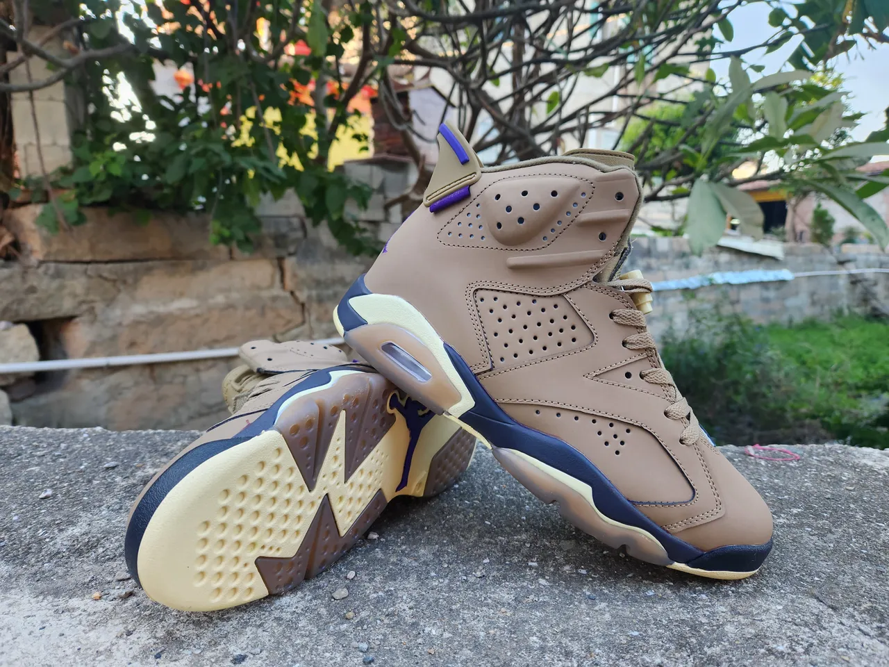 Air Jordan 6 Tan Navy Purple Basketball Shoes 3