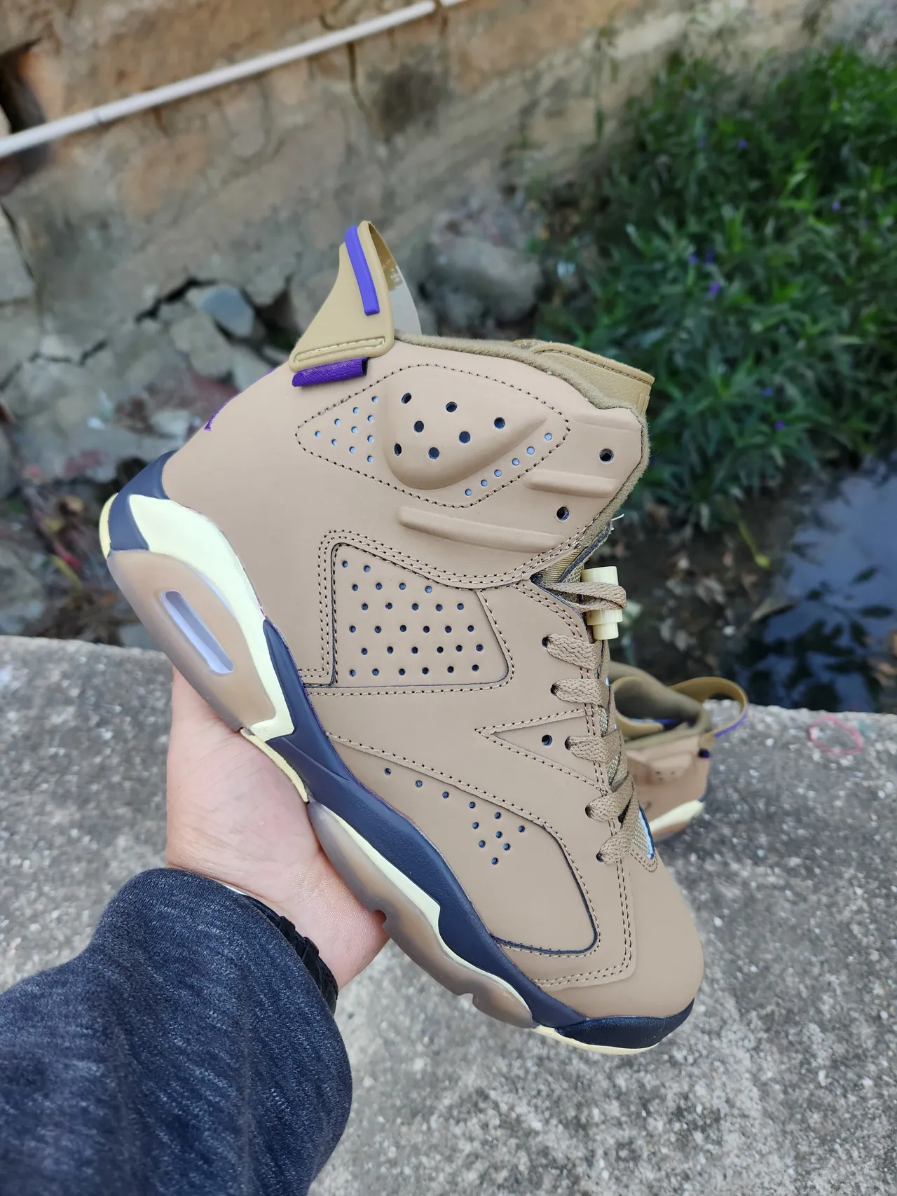 Air Jordan 6 Tan Navy Purple Basketball Shoes 4