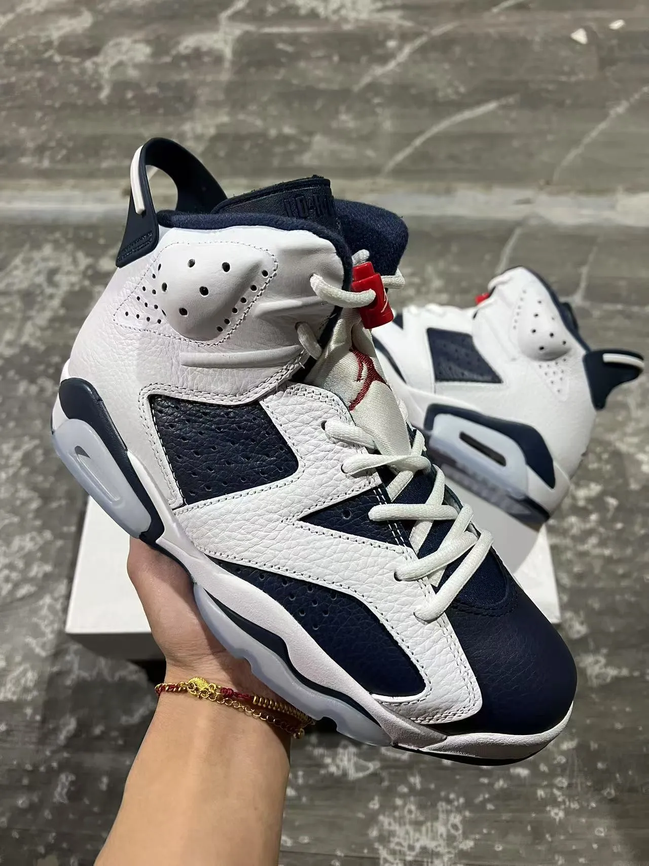 Air Jordan 6 White Navy Basketball Shoes 2