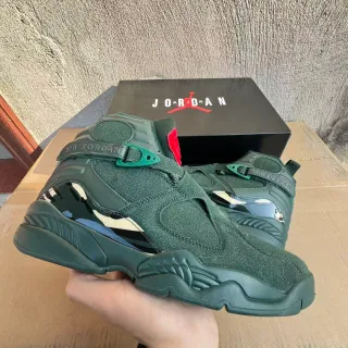 Air Jordan 8 Zapatillas de Baloncesto de Ante Verde Oscuro de Alto