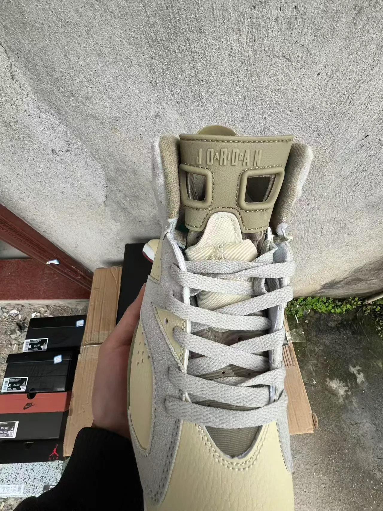 Air Jordan Beige Army Green High-Top Suede And Leather Panelled Basketball Shoes 4