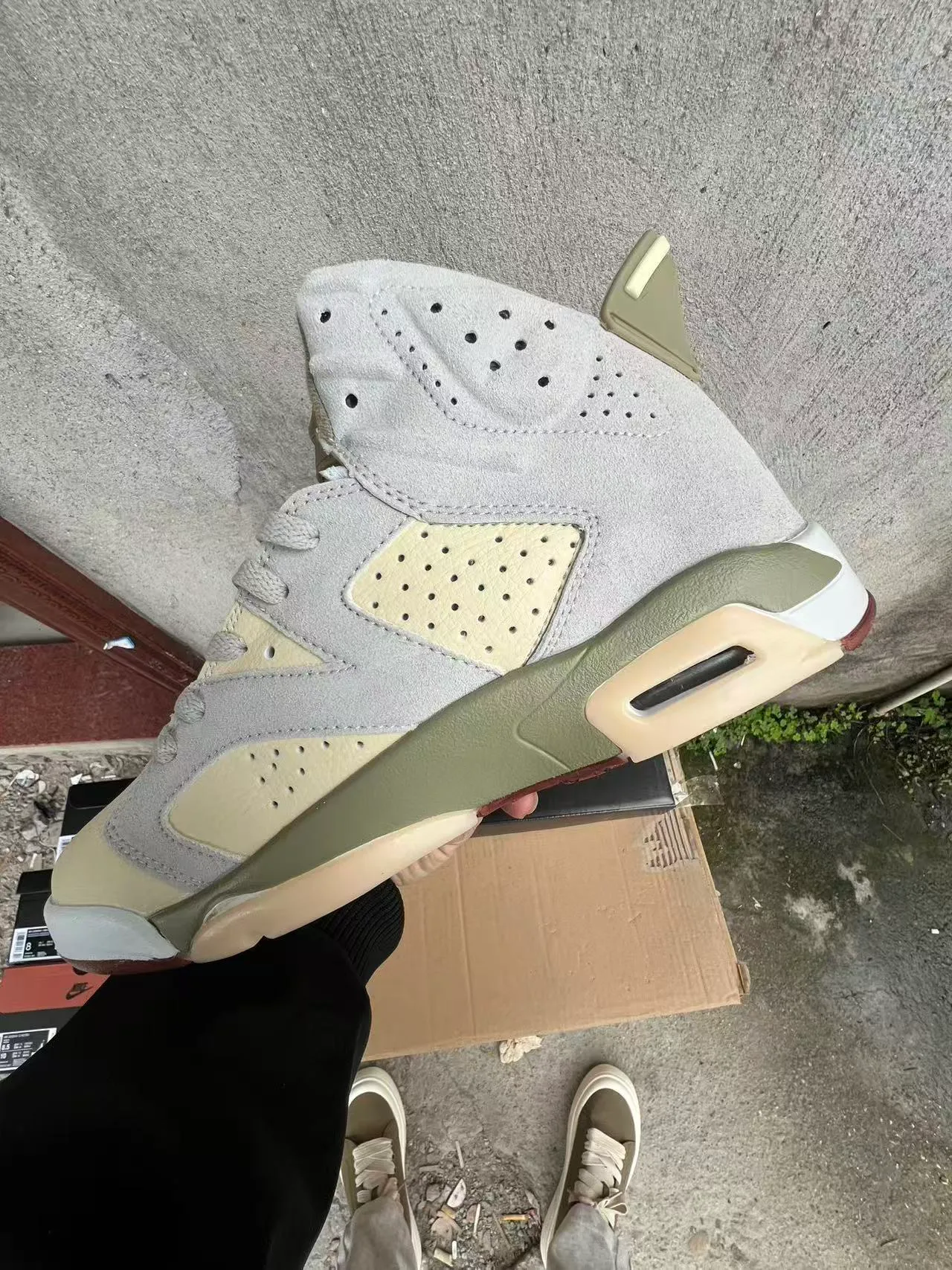 Air Jordan Beige Army Green High-Top Suede And Leather Panelled Basketball Shoes 5