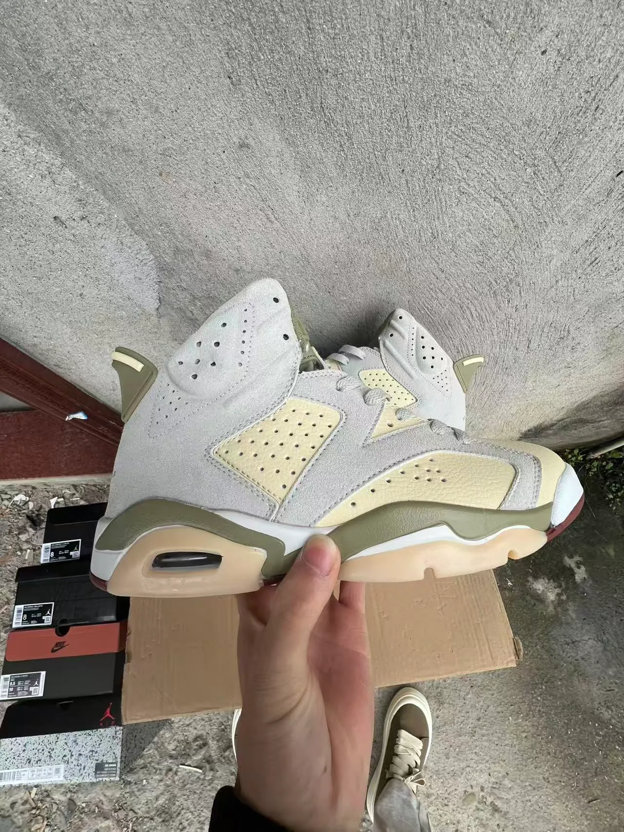 Air Jordan Beige Army Green High-Top Suede And Leather Panelled Basketball Shoes 7