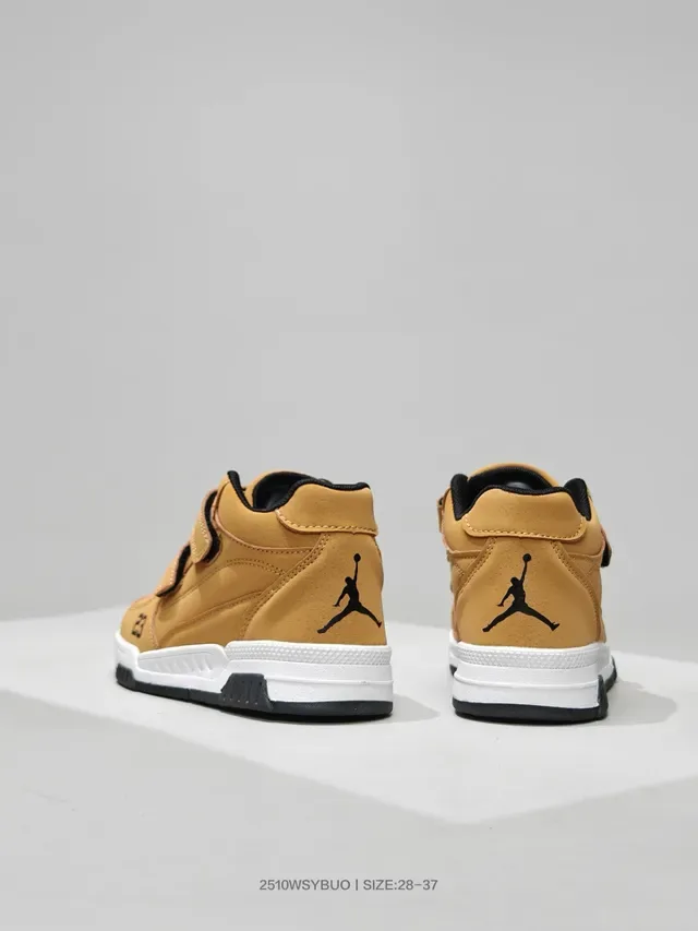 Air Jordan Black Beige Velcro Strap Closure Molded Heel Counter Lifestyle Sneakers 12