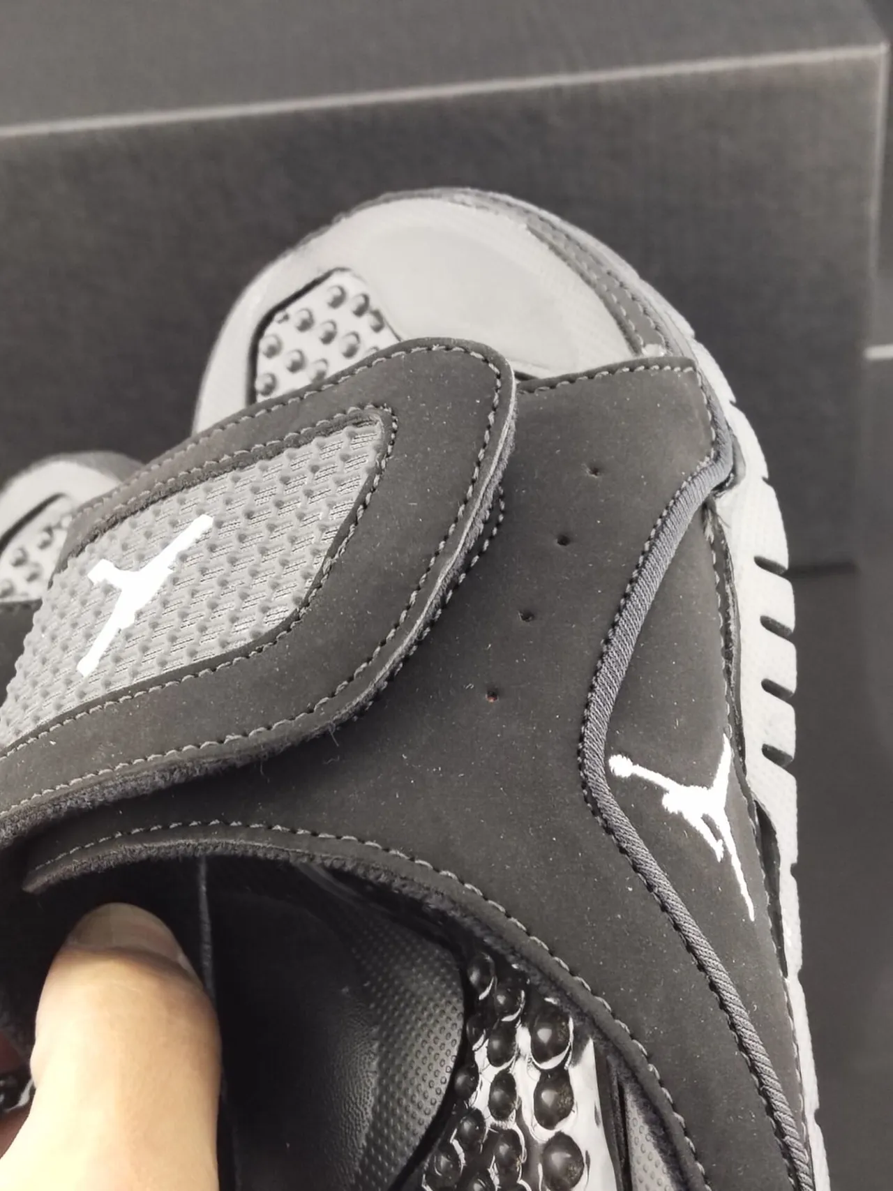 Air Jordan Black Gray Suede-Like Upper White Jumpman Logo Slippers 6