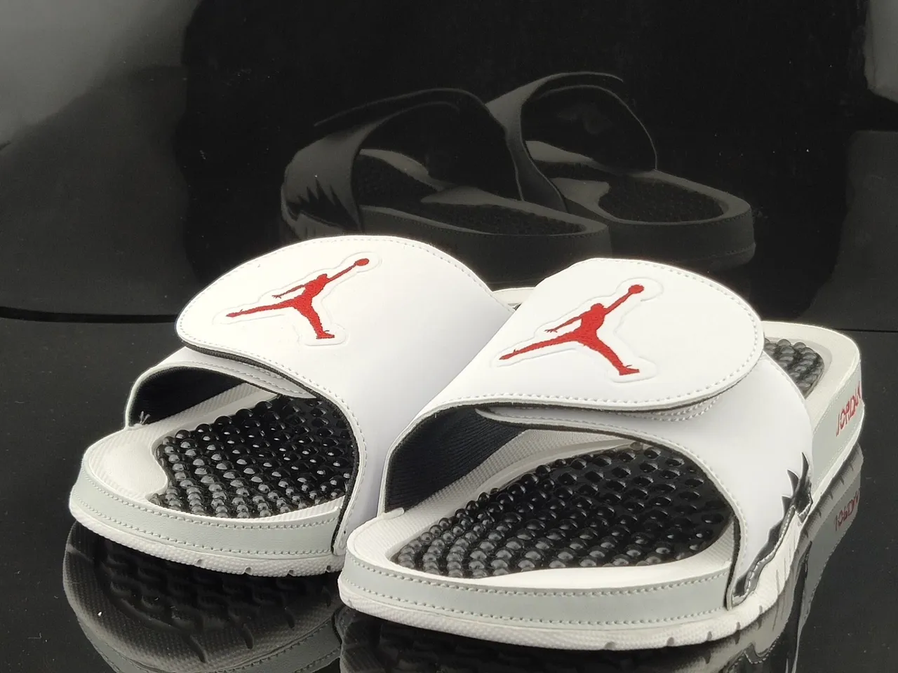 Air Jordan Hydro 7 White Black Red Slippers 2