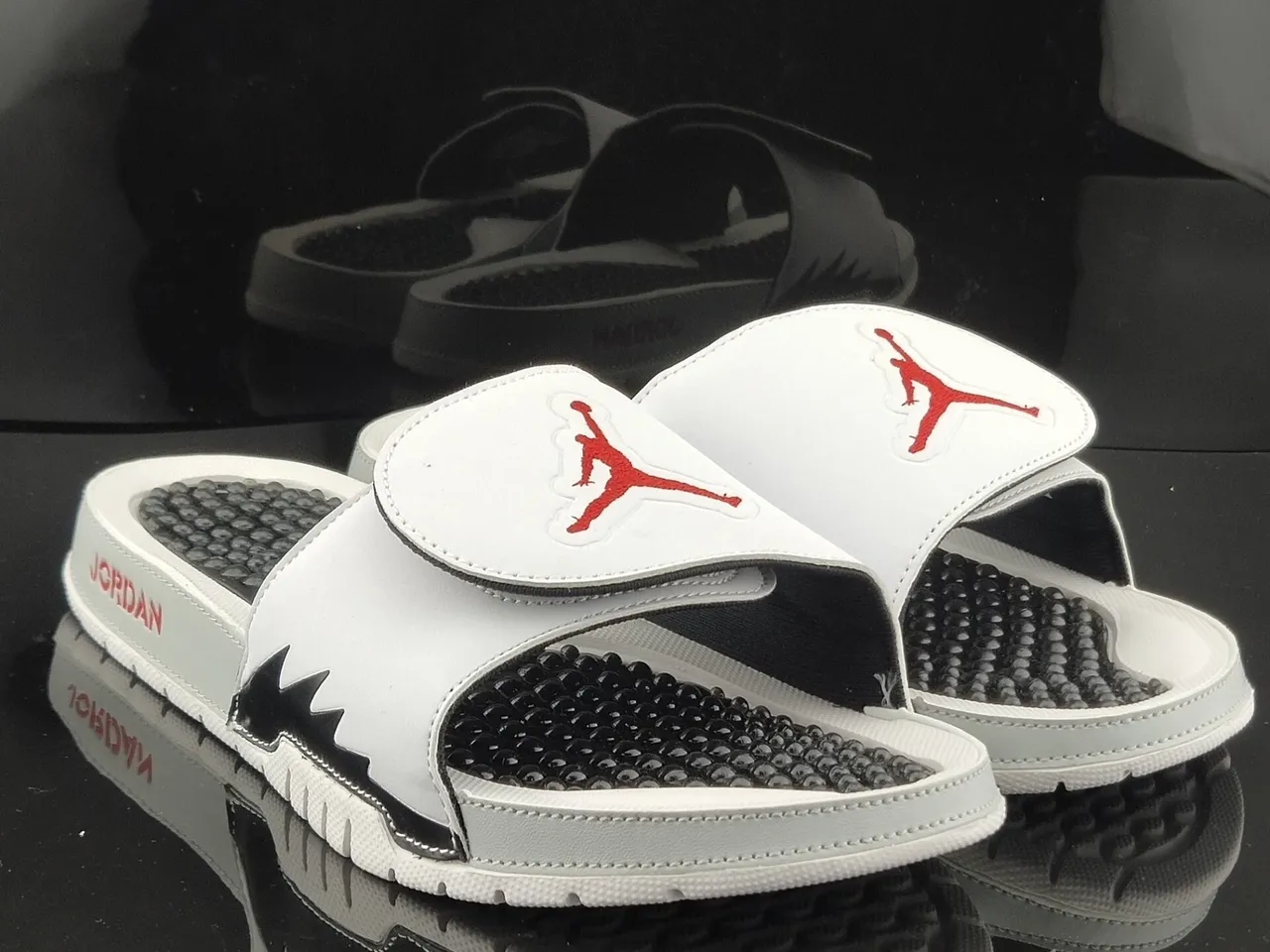 Air Jordan Hydro 7 White Black Red Slippers 3