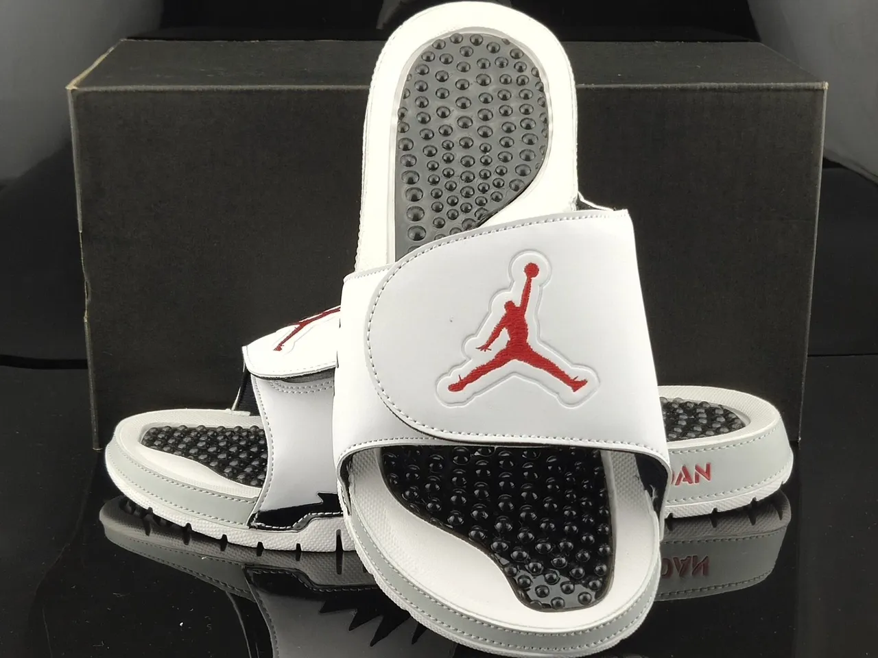Air Jordan Hydro 7 White Black Red Slippers 4