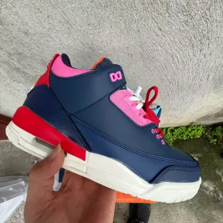 Air Jordan Navy Pink High-Top Leather And Mesh Upper Basketball Shoes