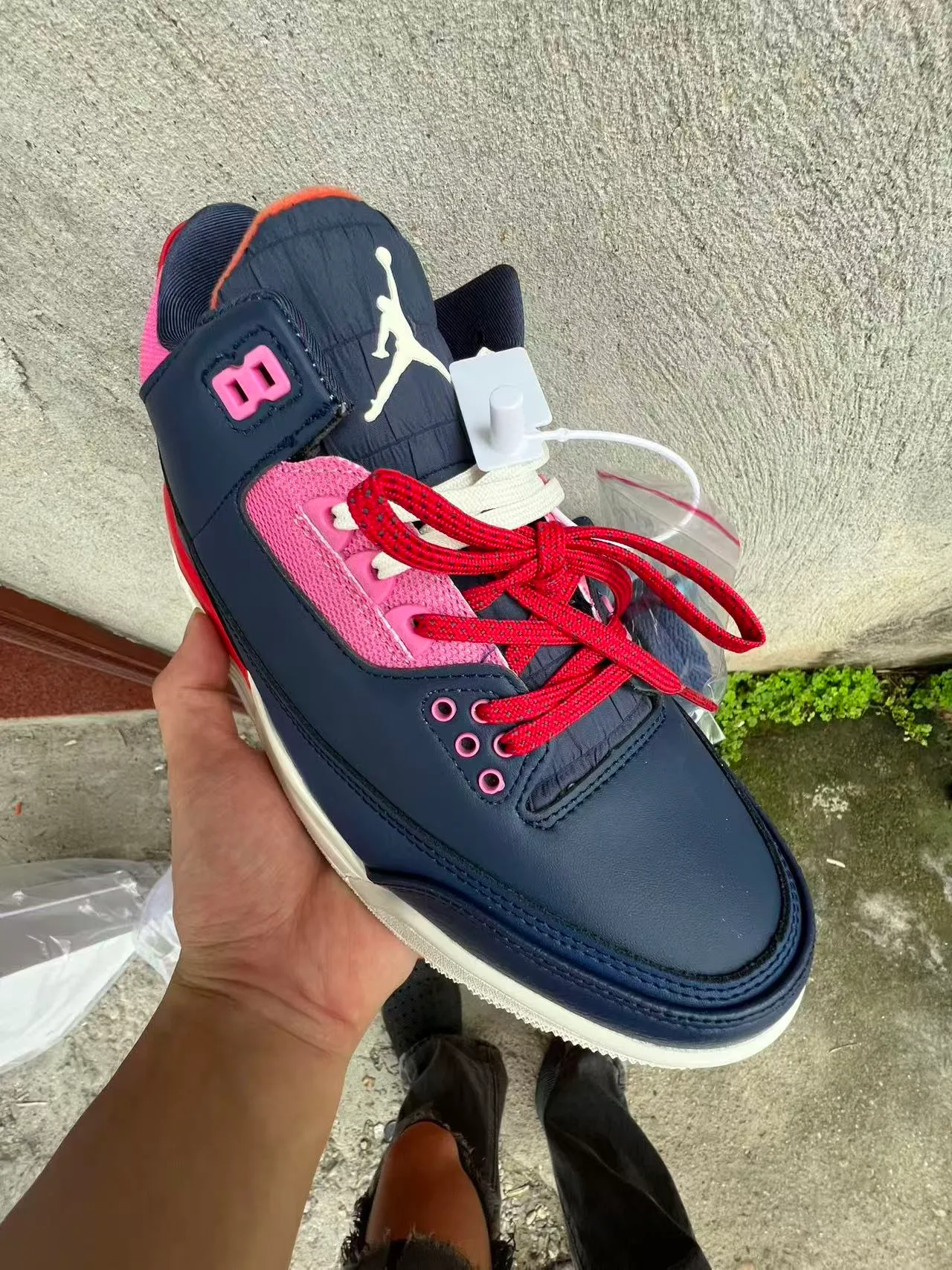 Air Jordan Navy Pink High-Top Leather And Mesh Upper Basketball Shoes 2