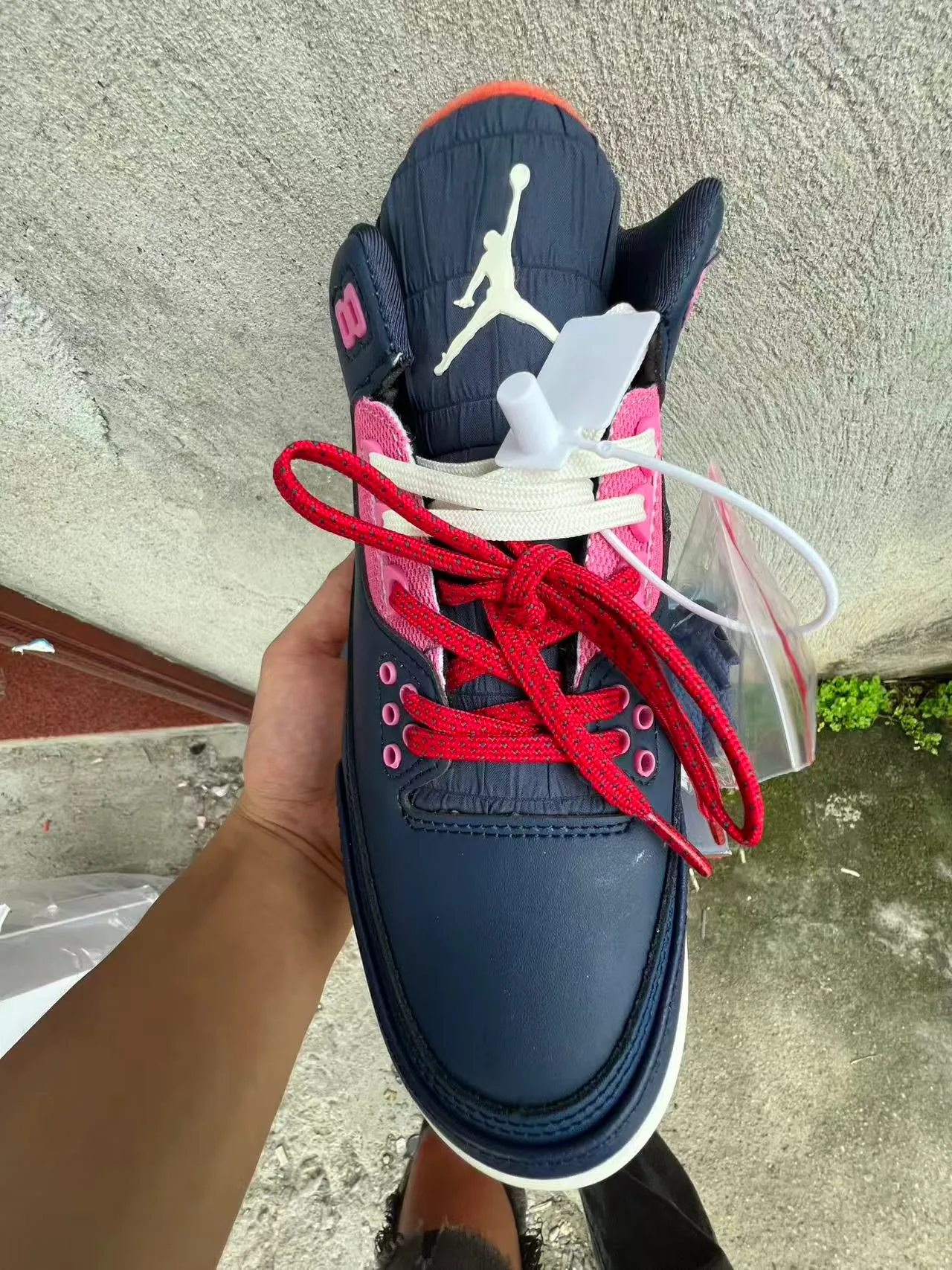 Air Jordan Navy Pink High-Top Leather And Mesh Upper Basketball Shoes 3