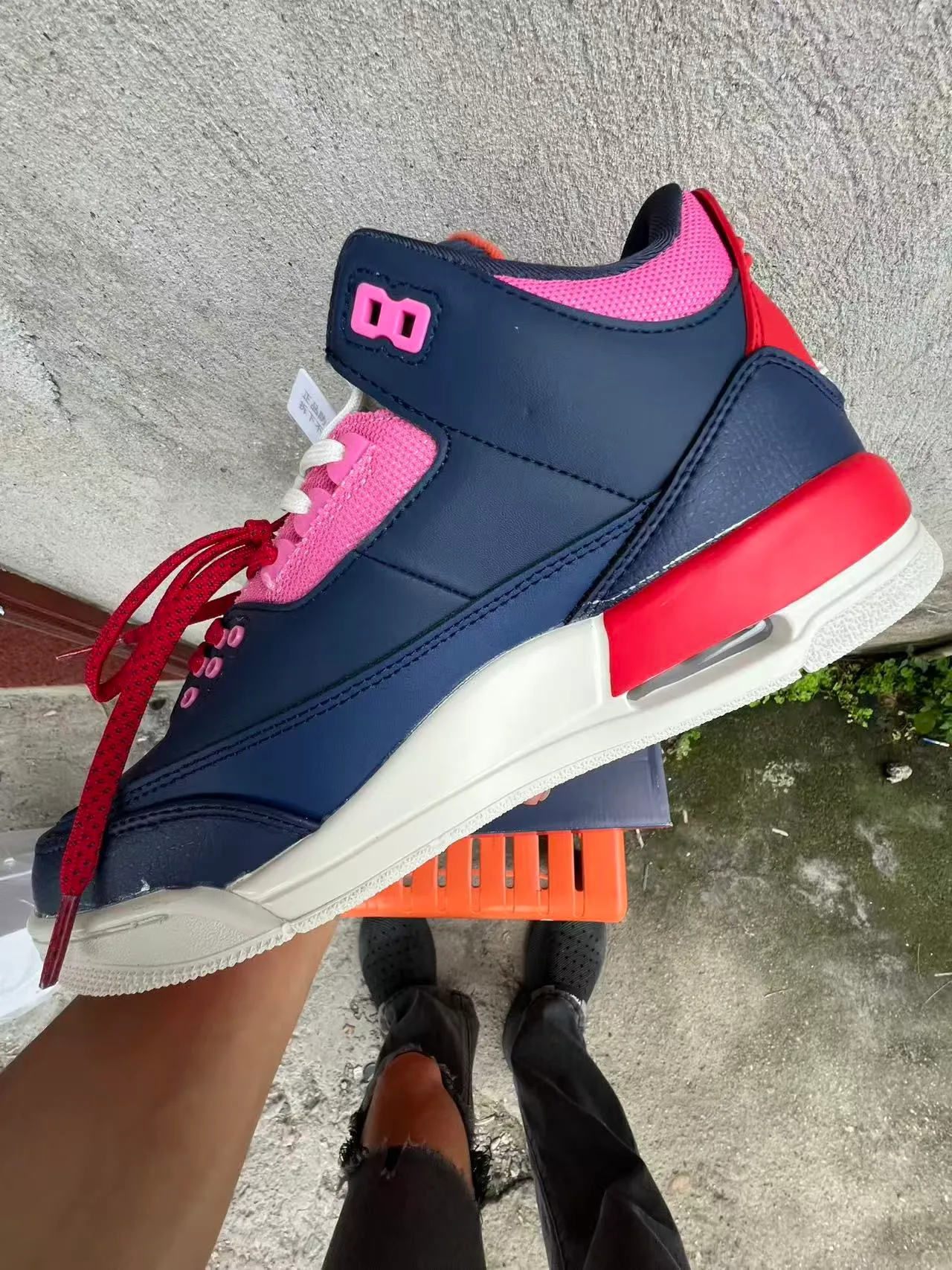 Air Jordan Navy Pink High-Top Leather And Mesh Upper Basketball Shoes 5