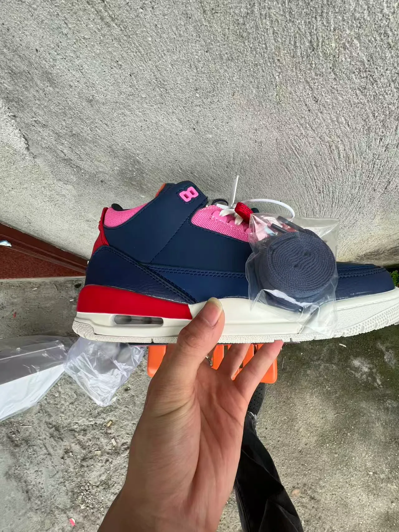 Air Jordan Navy Pink High-Top Leather And Mesh Upper Basketball Shoes 7