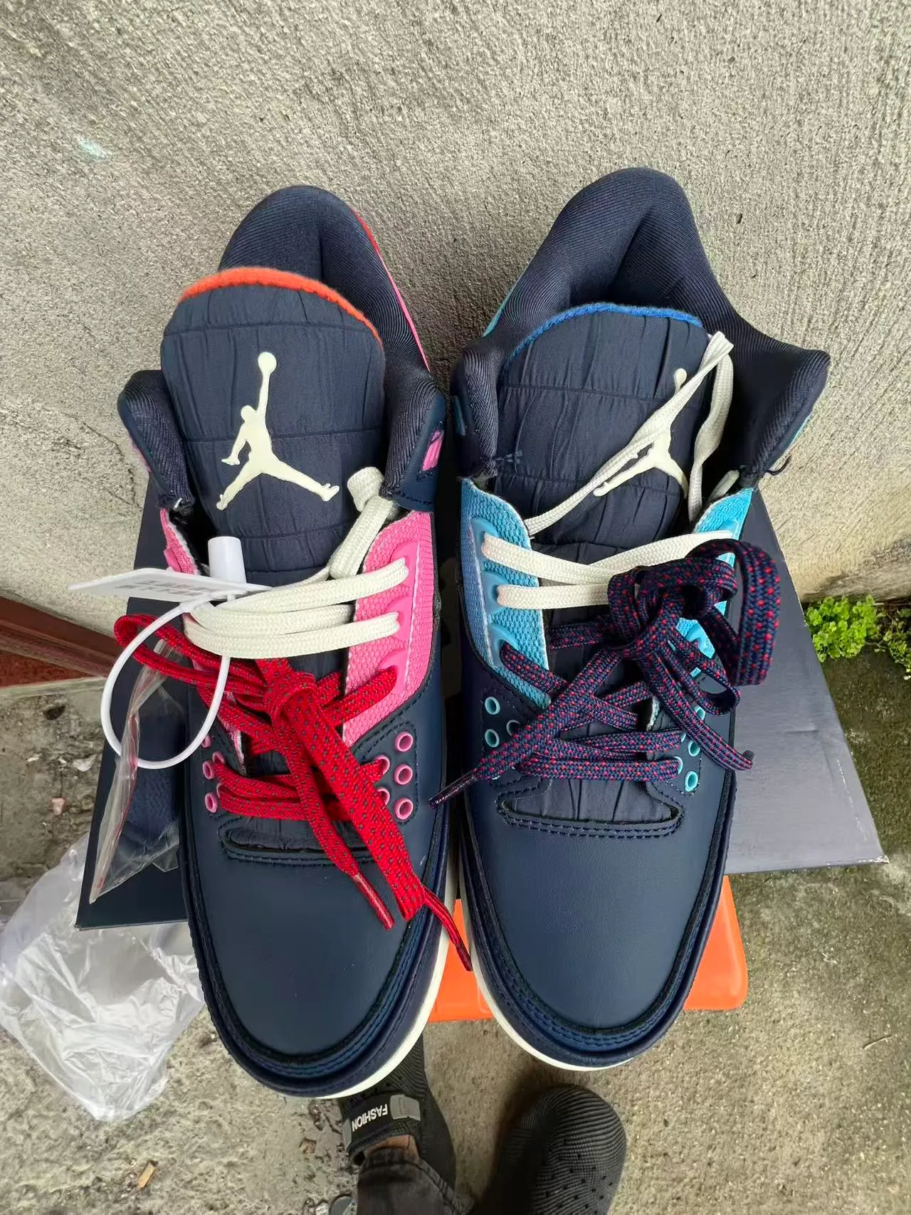 Air Jordan Navy Pink High-Top Leather And Mesh Upper Basketball Shoes 9