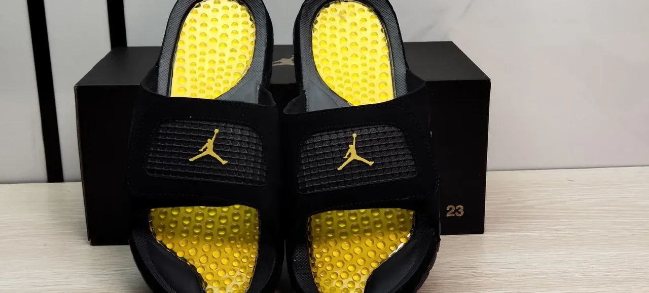 Air Jordan Slide Black and Yellow Podded Footbed Slippers 3