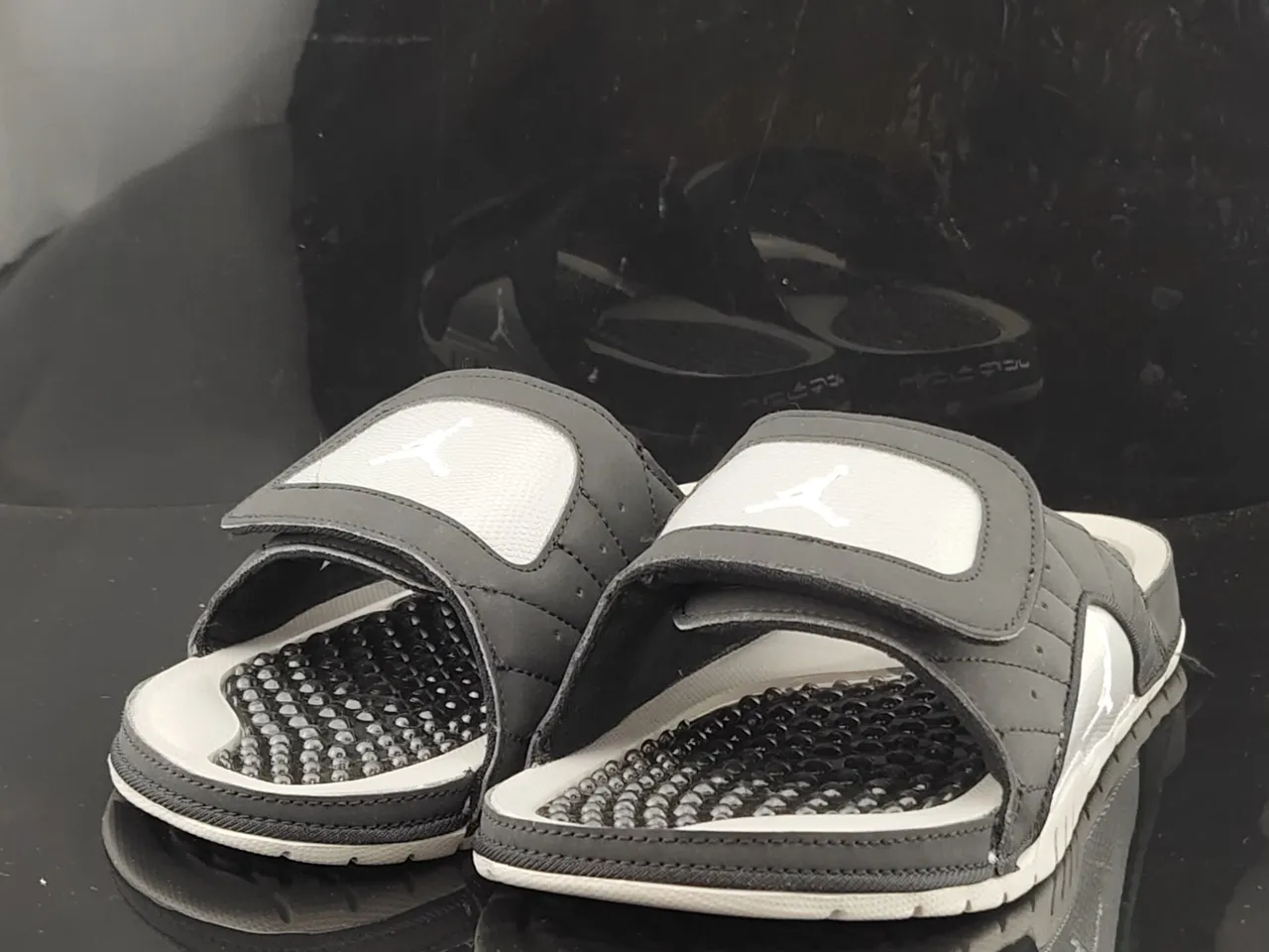 Air Jordan Slide Black Silver Gray Textured Strap Slippers 2