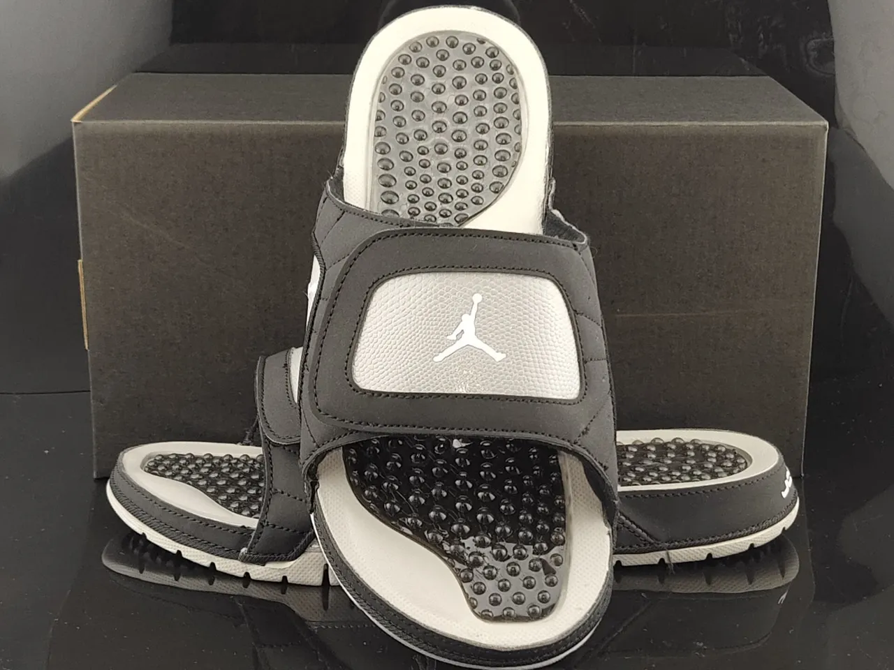 Air Jordan Slide Black Silver Gray Textured Strap Slippers 3