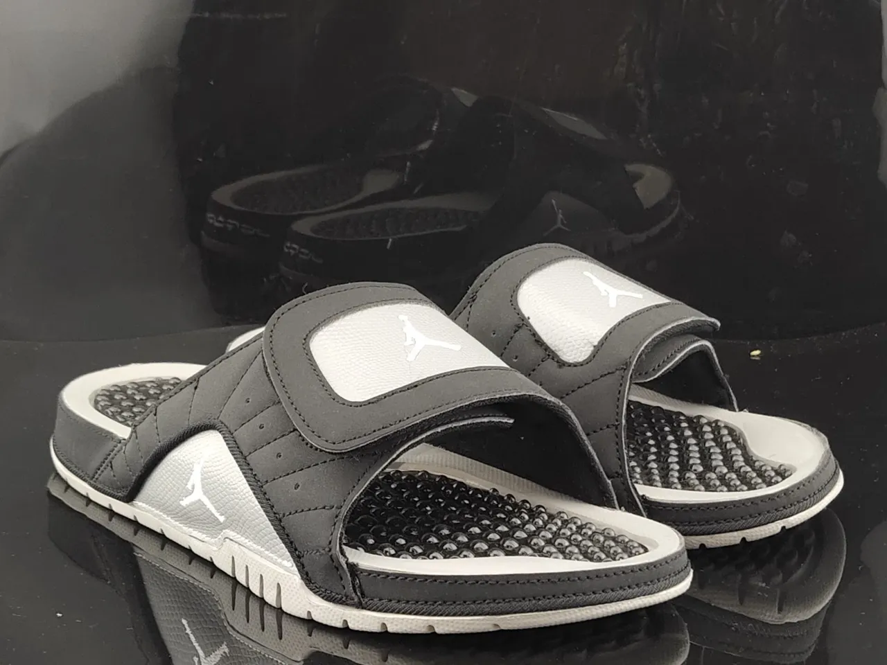 Air Jordan Slide Black Silver Gray Textured Strap Slippers 4