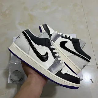Air Jordan White Black Low-Top Silhouette Patent Overlays Lifestyle Sneakers