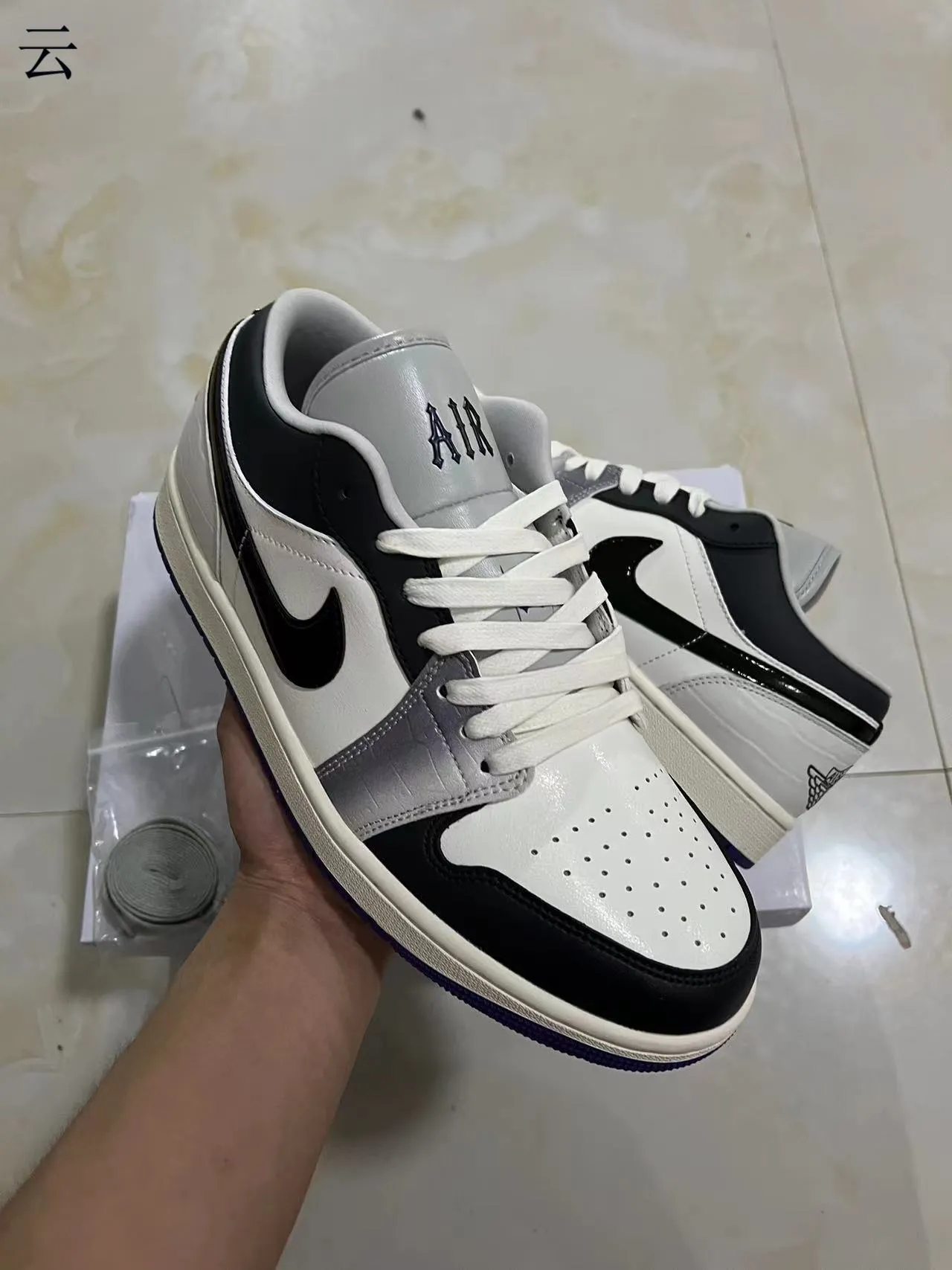 Air Jordan White Black Low-Top Silhouette Patent Overlays Lifestyle Sneakers 2