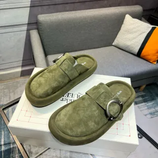 Alexander McQueen Army Green Silver Olive Suede Oversized Circular Metal Buckle Casual Shoes