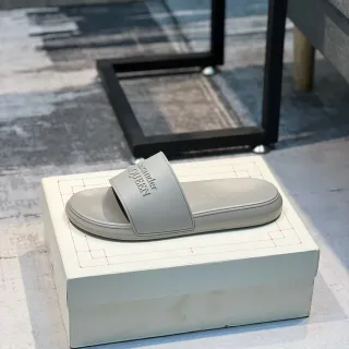 Alexander McQueen Gray Molded Rubber Sole Embossed Logo Strap Slippers