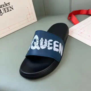 Alexander McQueen Logo Print Navy and Black Slippers