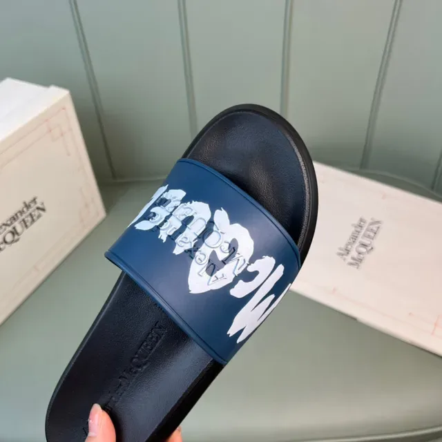 Alexander McQueen Logo Print Navy and Black Slippers 2
