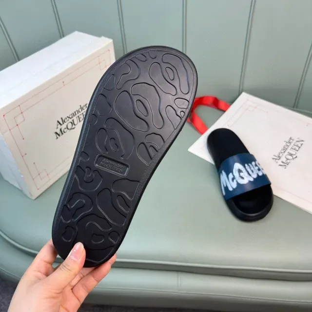Alexander McQueen Logo Print Navy and Black Slippers 3